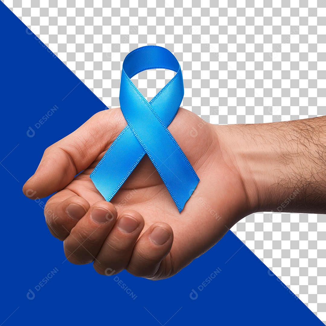 Mão Segurando Laço Elemento 3D de Novembro Azul para Composição PSD