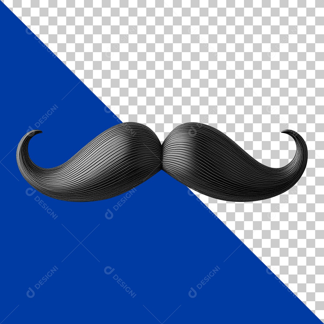 Elemento 3D Bigode Preto para Composição PSD