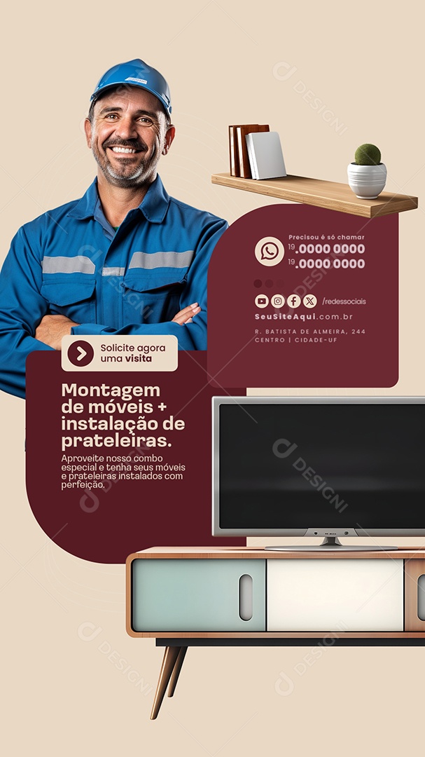 Story Montador de Móveis Instalação de Prateleiras Social Media PSD Editável