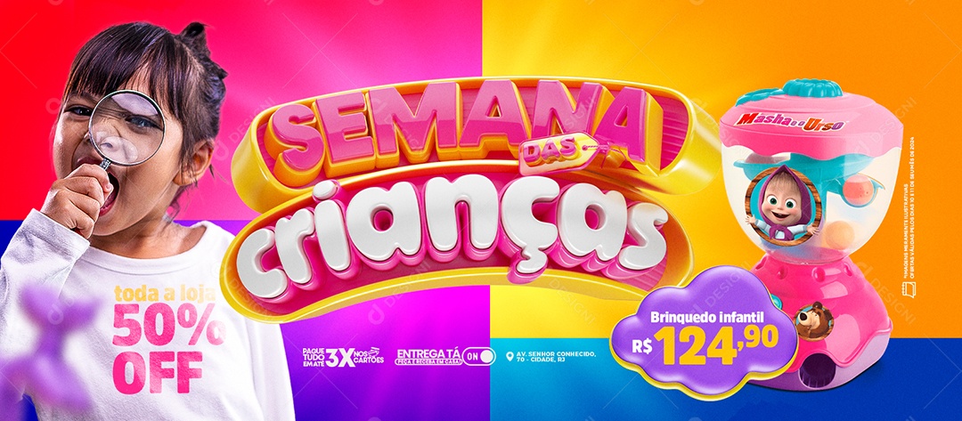 Banner Feliz Dia das Crianças 12 de Outubro Lojas Social Media PSD Editável