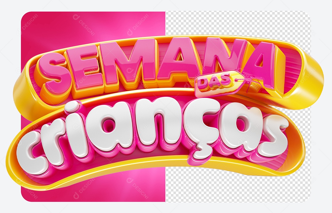 Selo 3D Semana das Crianças para Composição PSD