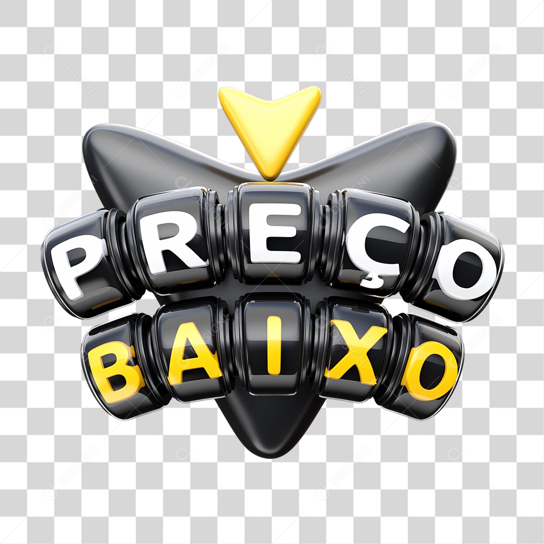 Selo 3D Preço Baixo Preto e Amarelo para Composição PNG Transparente
