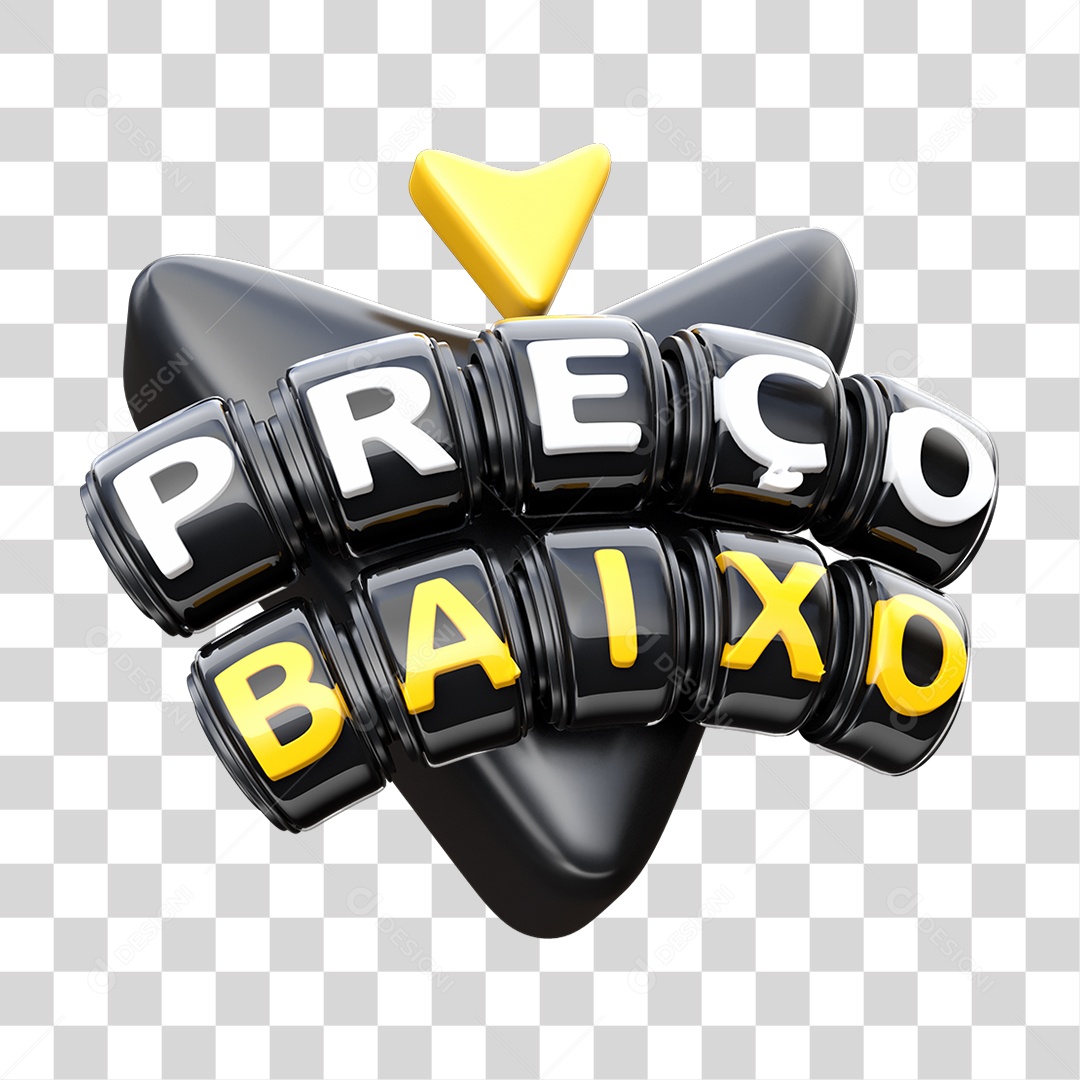 Preço Baixo Selo 3D Preto e Amarelo para Composição PNG Transparente