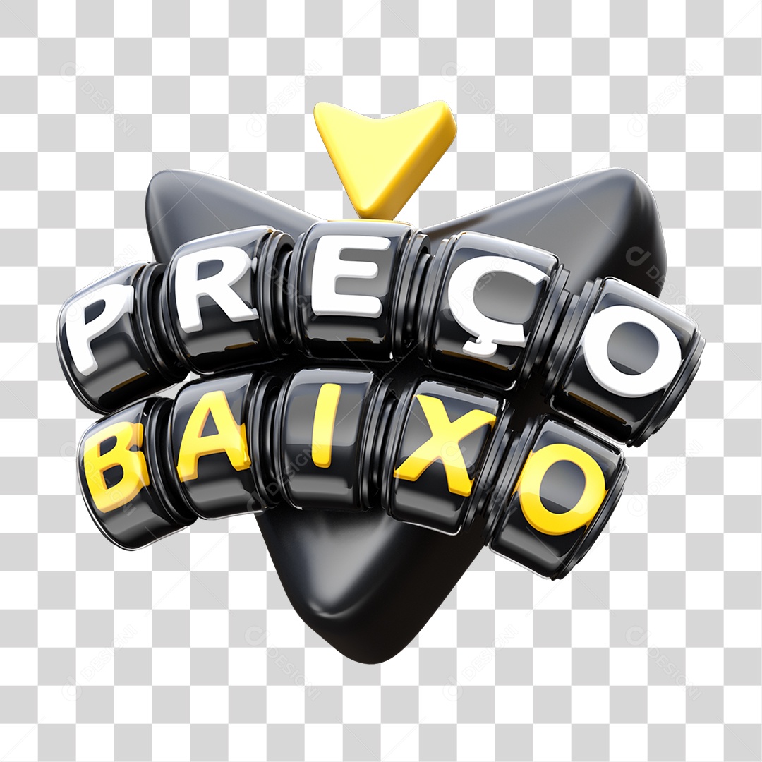 Preço Baixo Selo 3D Preto e Amarelo para Composição PNG Transparente