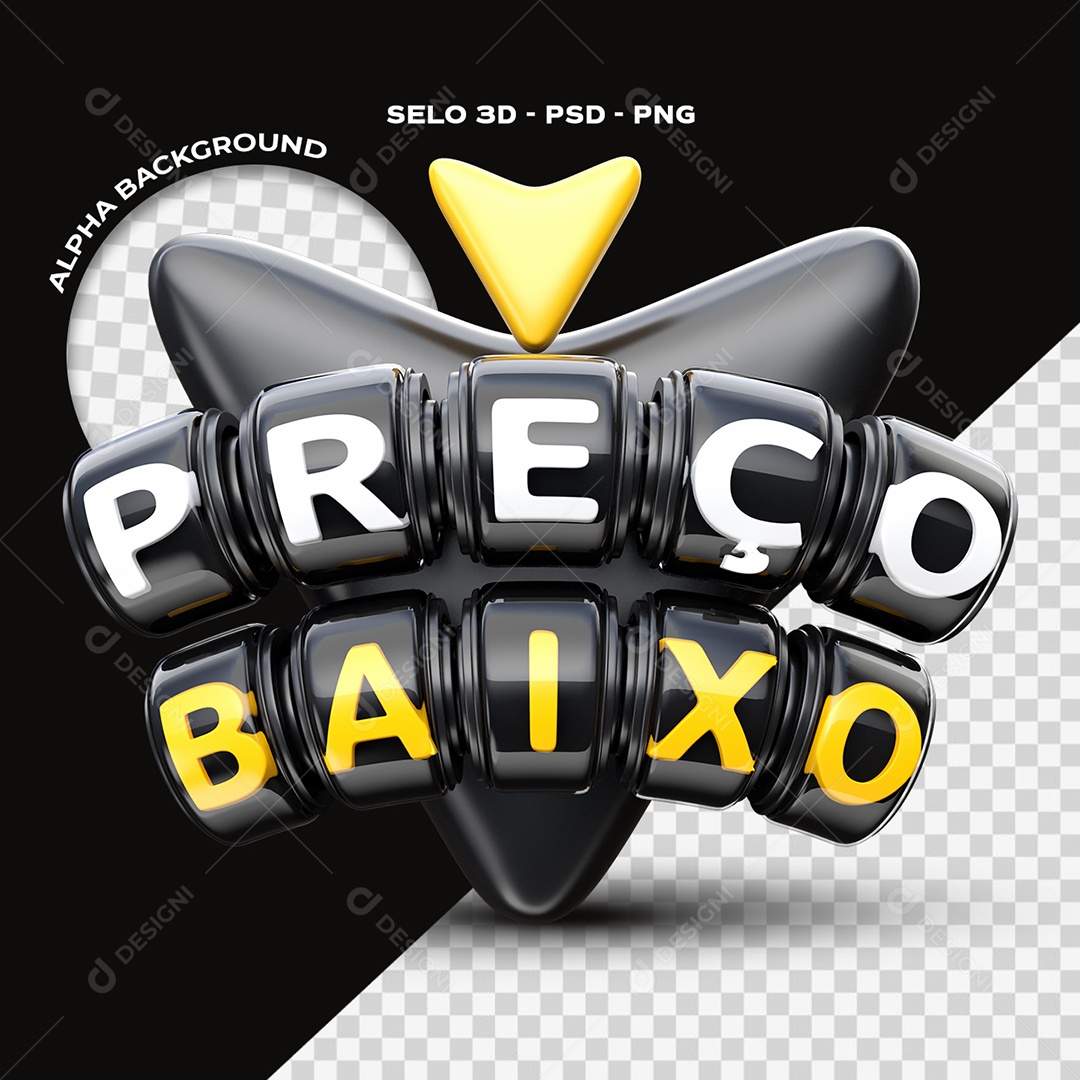 Preço Baixo Selo 3D Preto e Amarelo para Composição PSD