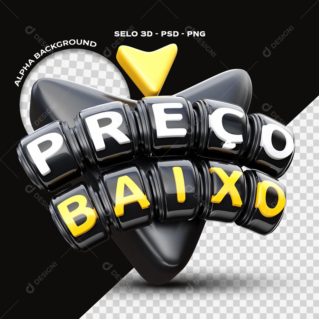 Selo 3D Preço Baixo Preto e Amarelo para Composição PSD