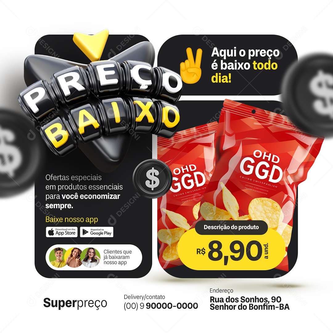 Preço Baixo Supermercado Ofertas Especiais Social Media PSD Editável