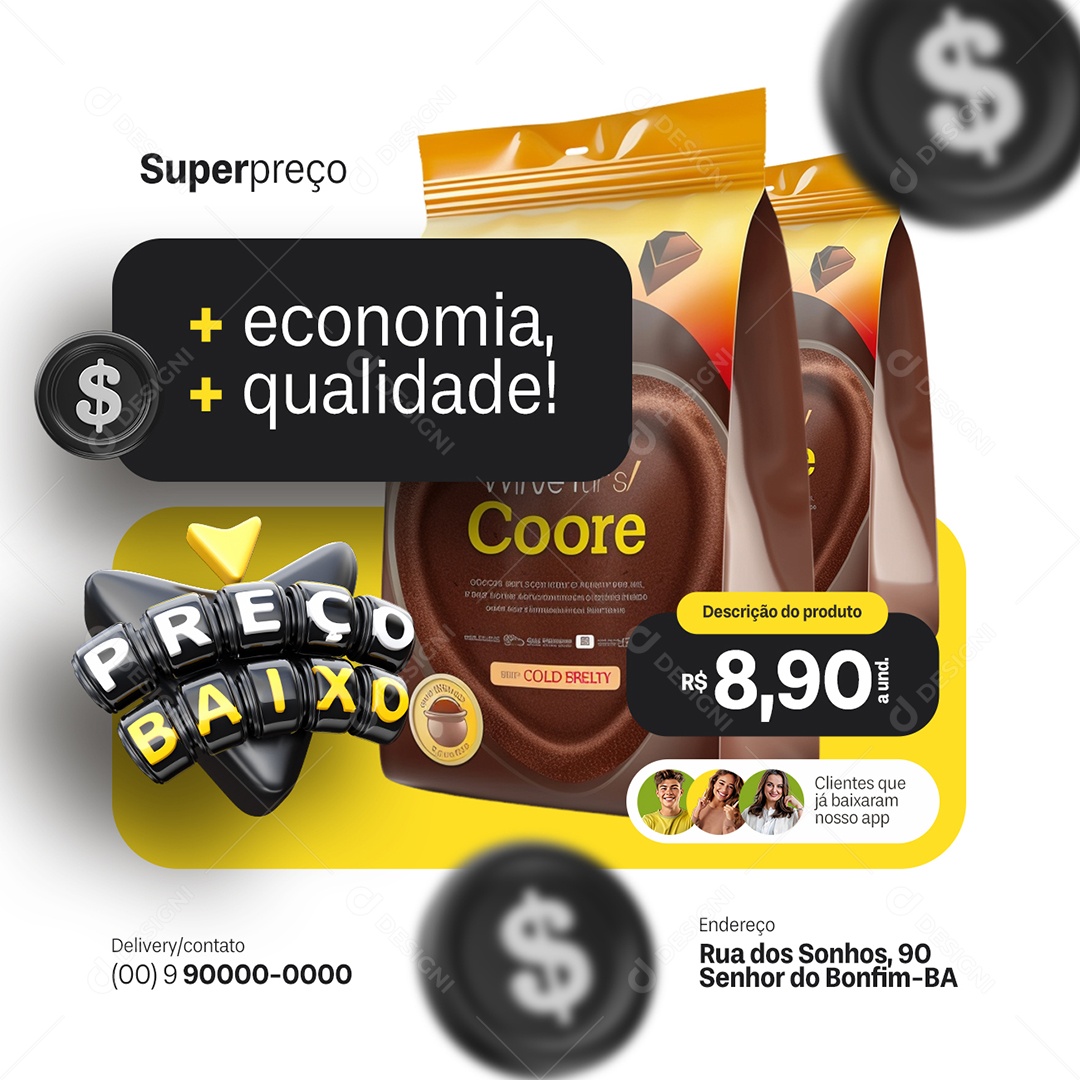 Preço Baixo Supermercado Chocolate Economia Qualidade Social Media PSD Editável