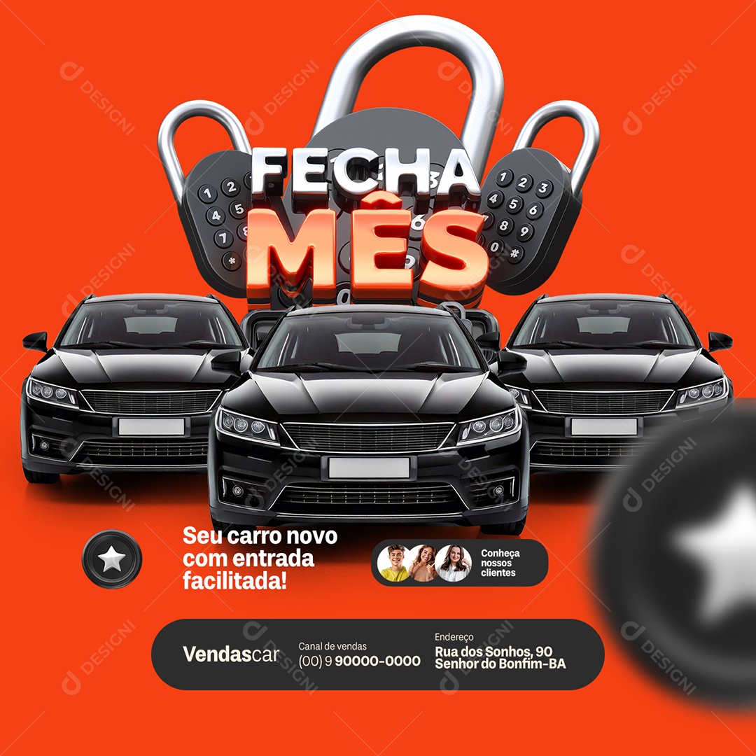 Fecha Mês Concessionária Seu Carro Novo Social Media PSD Editável