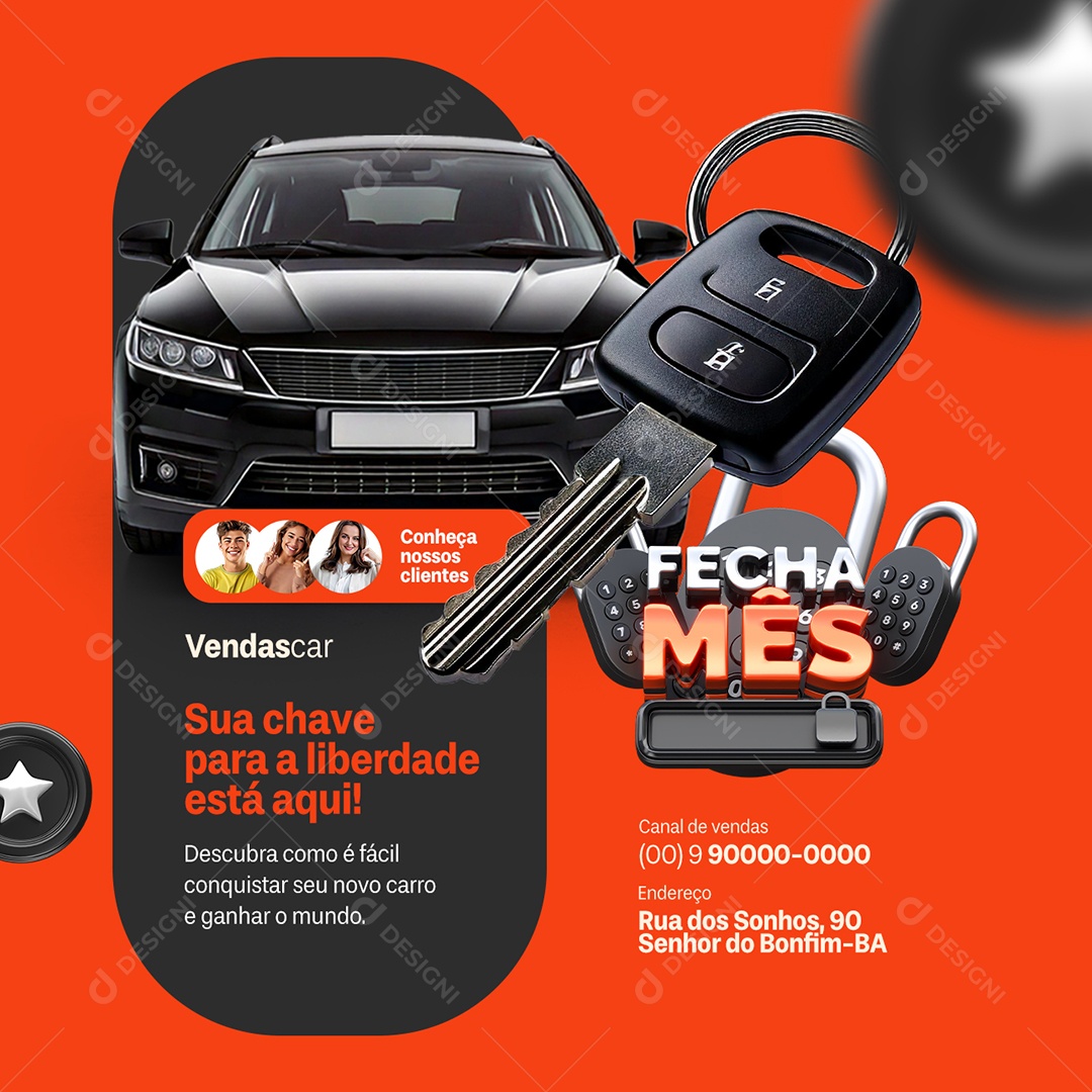 Fecha Mês Concessionária Sua Chave para a Liberdade Está Aqui Social Media PSD Editável