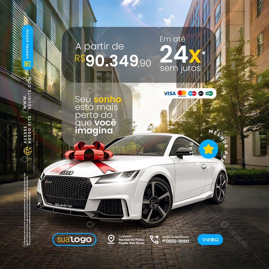 Novo Carro Concessionária Seu Sonho Está Mais Perto do Que Você Imagina Social Media PSD Editável