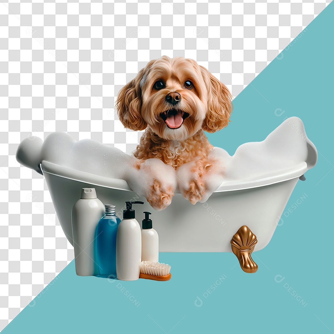 Elemento 3D Cachorro Dentro de Uma Banheira Cheia de Espuma para Composição PSD