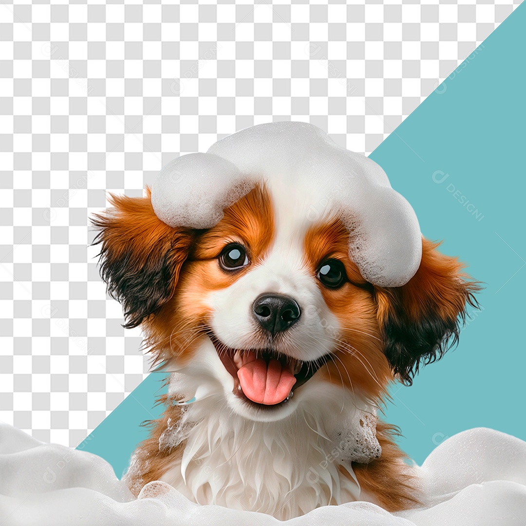 Elemento 3D Cachorro Dentro de Uma Banheira Cheia de Espuma para Composição PSD