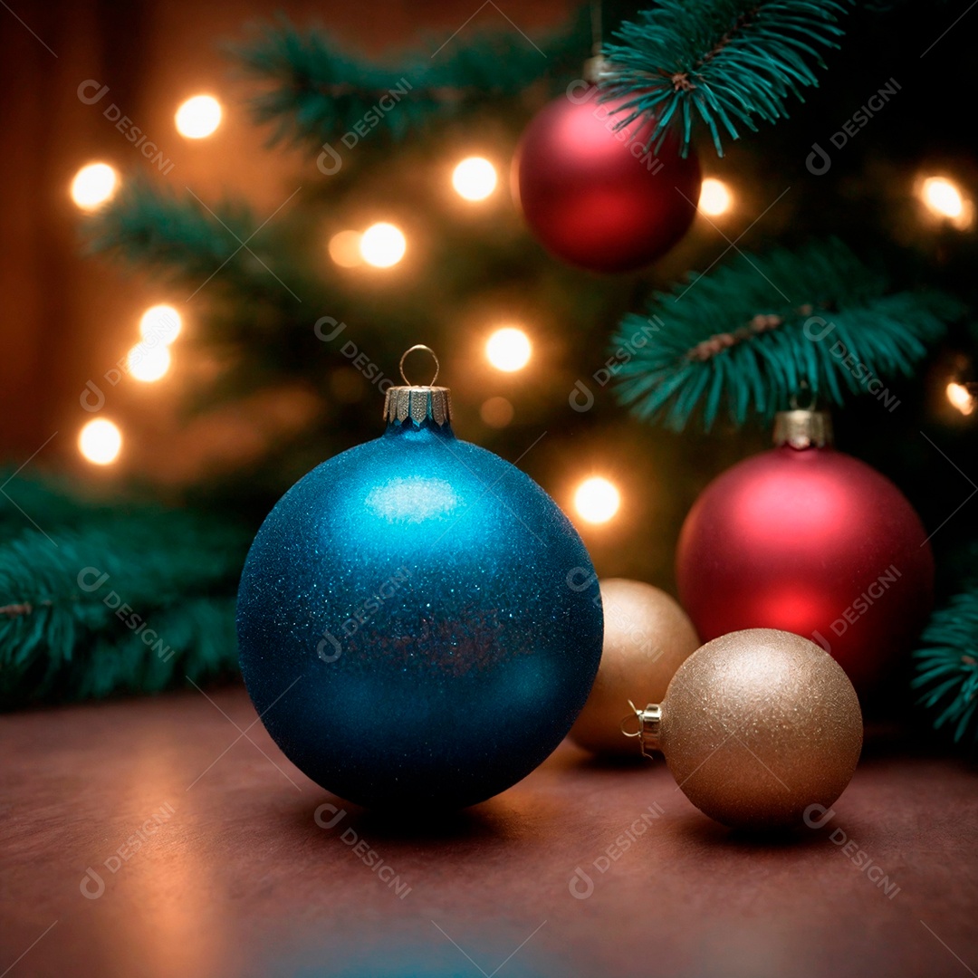 Vislumbres de alegria bolas de Natal penduradas em um fundo fora de foco.