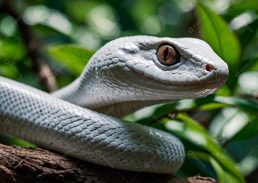 Linda cobra cinza enrolada sobre uma árvore