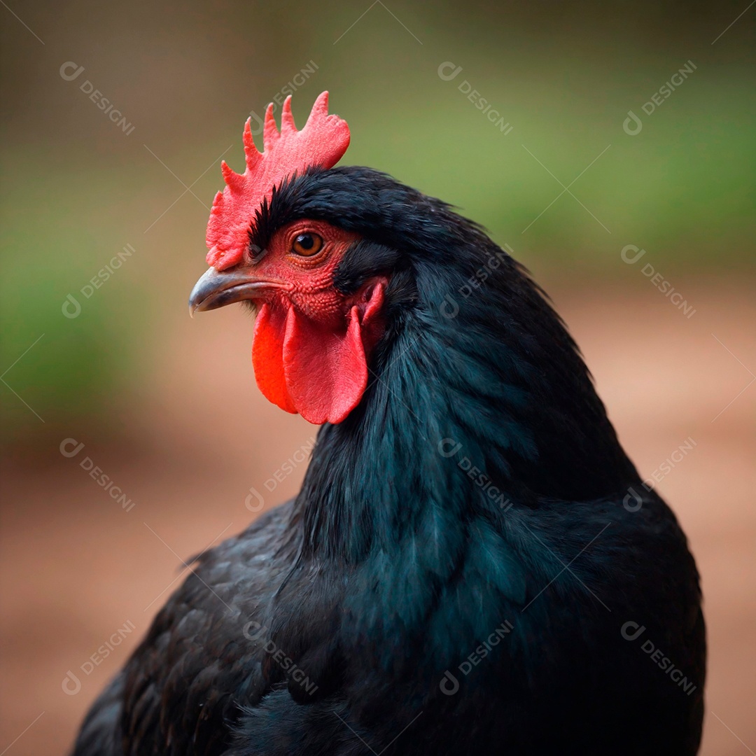 Linda galinha da penagem preta sobre fundo isolado.