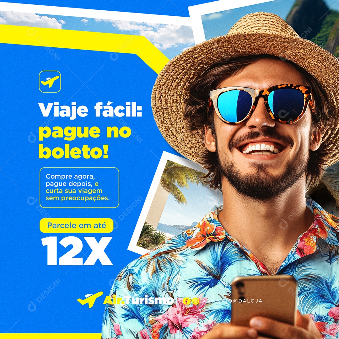 Turismo Viaje Fácil Pague no Boleto Social Media PSD Editável