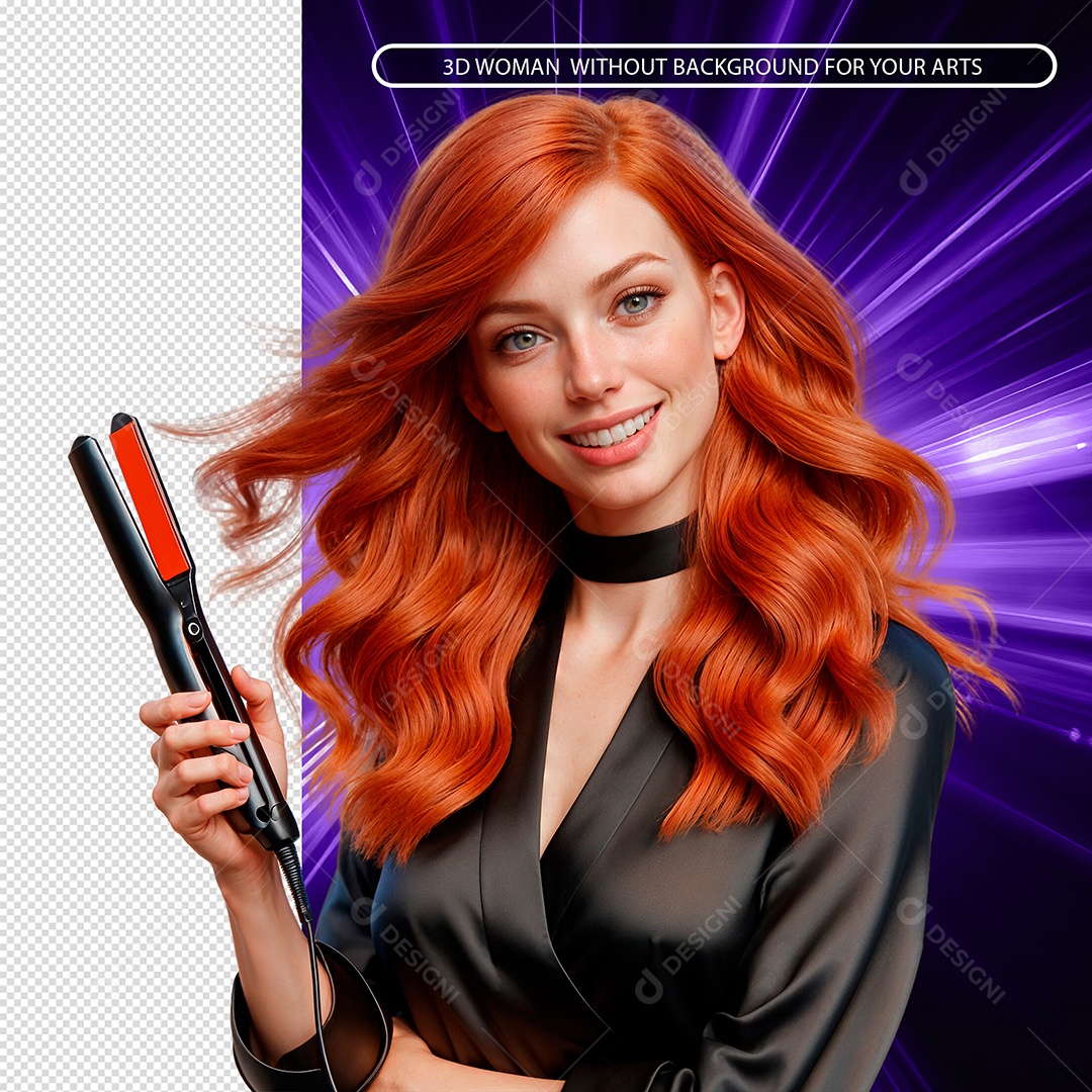 Mulher Cabeleireira Segurando Champinha De Pentear Elemento 3D para Composição PSD