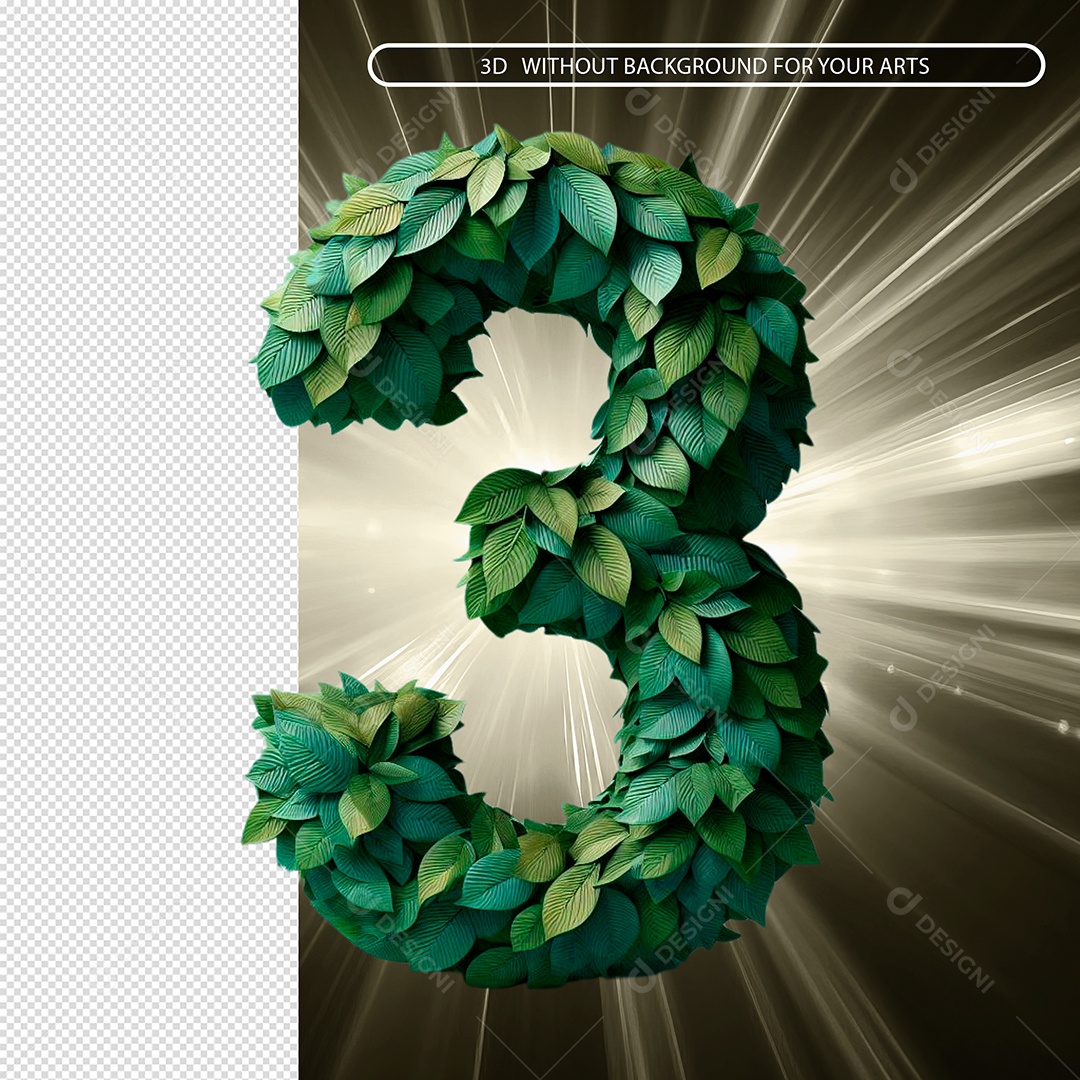 Numero 3 De Folha Elemento 3D Para Composição PSD
