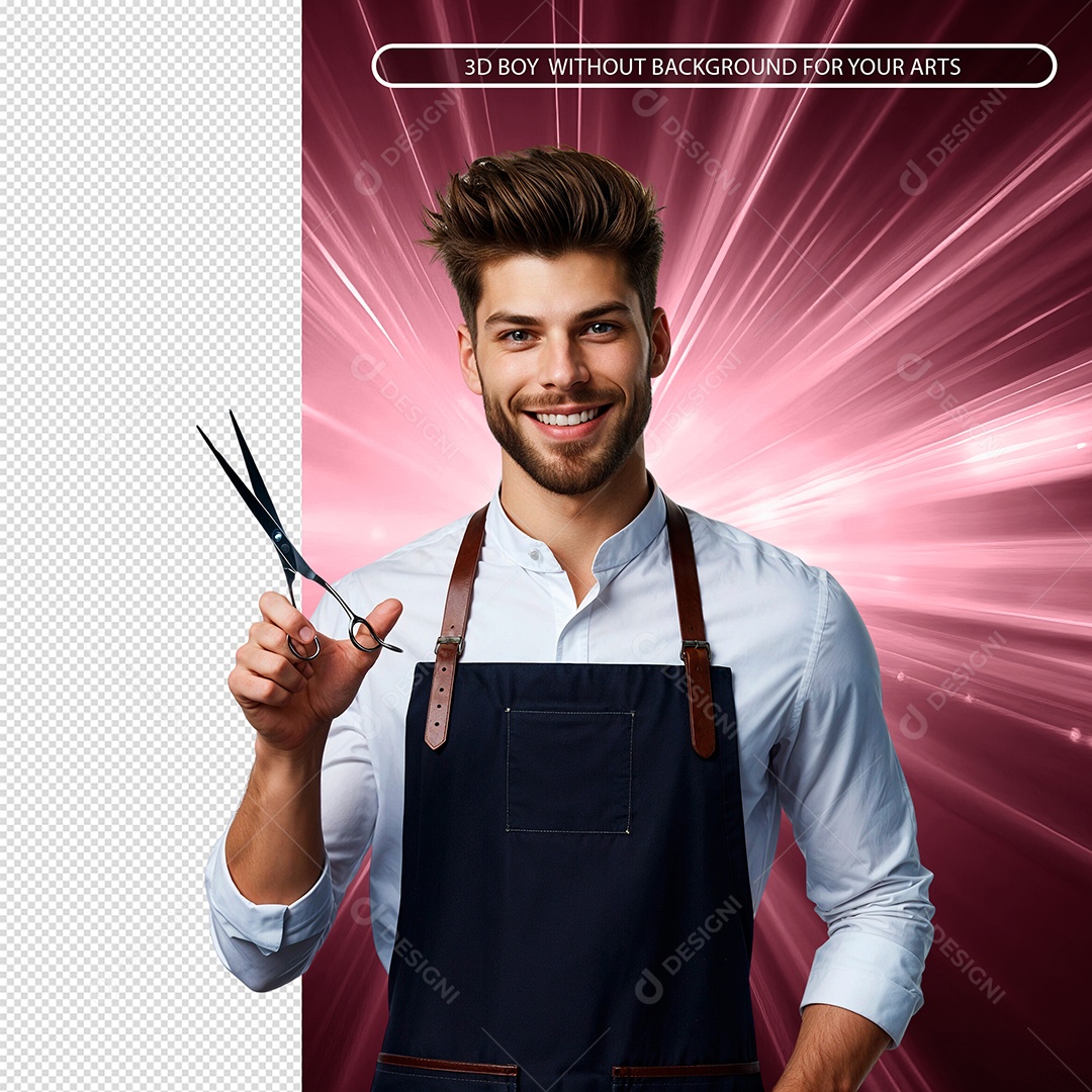 Cabeleireiro Sorridente Com Tesoura Elemento 3D Para Composição PSD