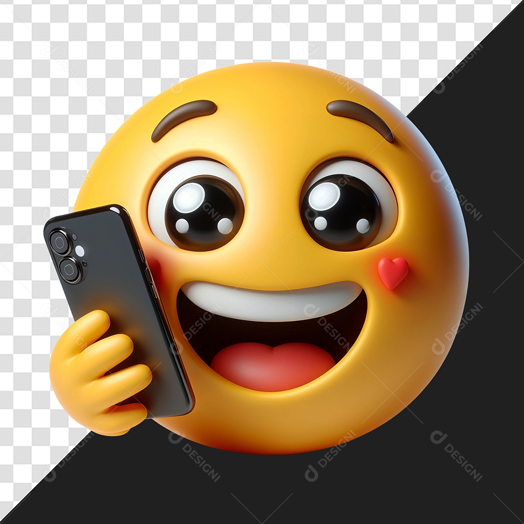 Emoji Segurando Celular Elemento 3D para Composição PSD