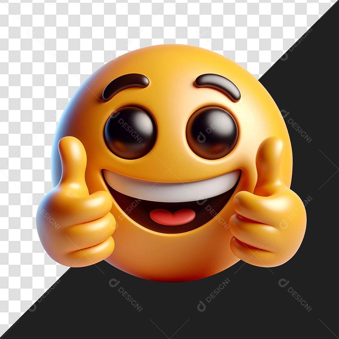 Elemento 3D Emoji Fazendo Joinha e sorrindo para Composição PSD