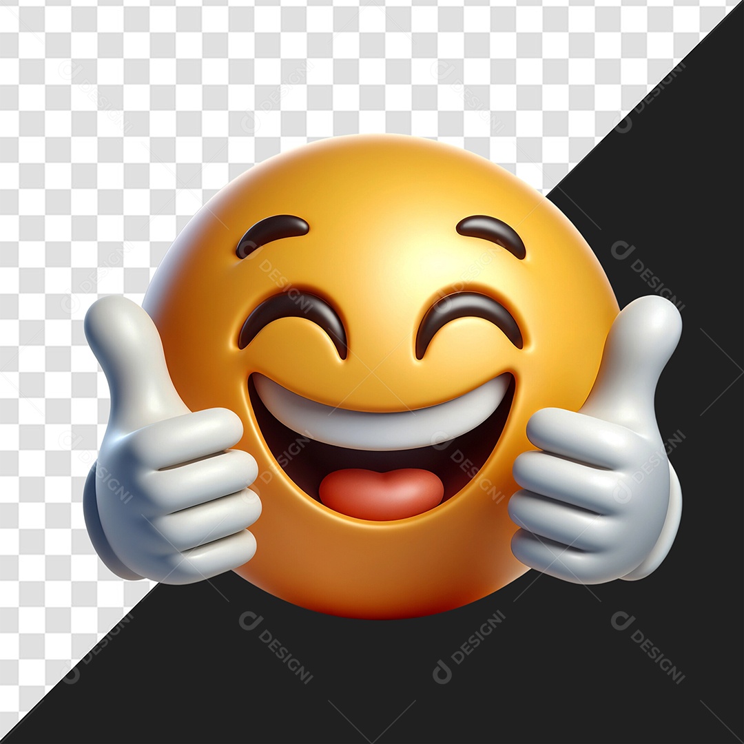 Elemento 3D Emoji Fazendo Joinha e sorrindo para Composição PSD