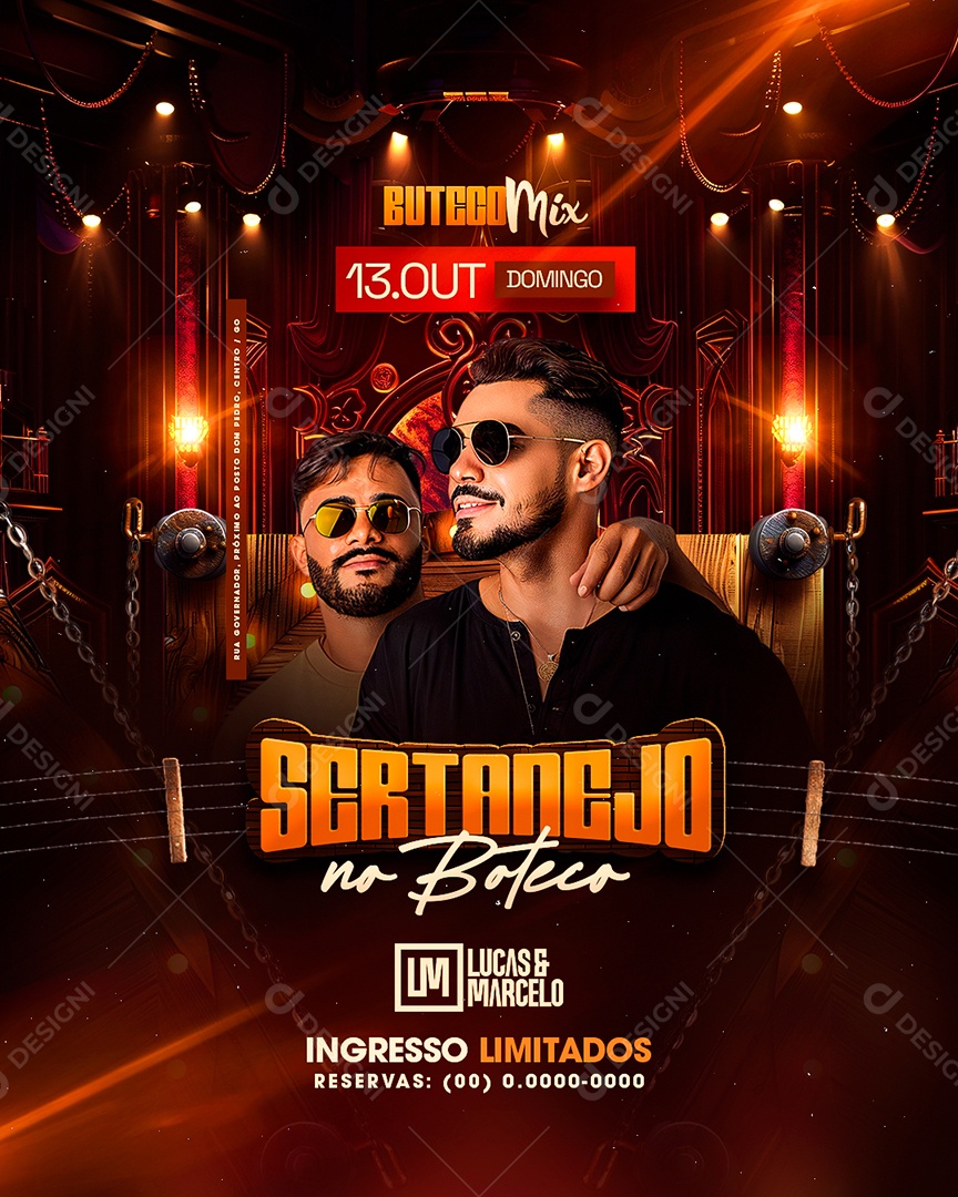 Flyer Sertanejo no Boteco Social Media PSD Editável