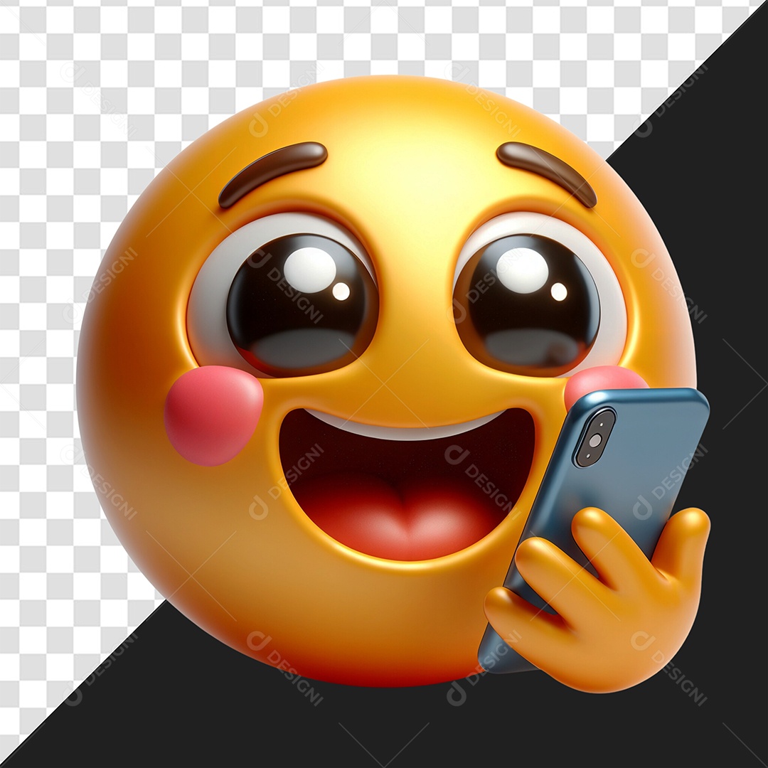 Emoji Segurando um Celular Elemento 3D para Composição PSD