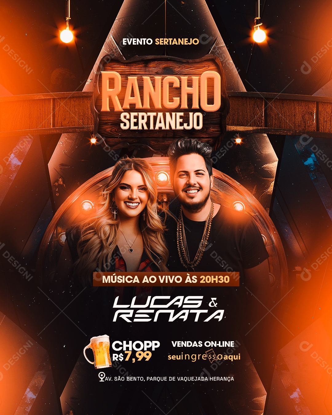 Flyer Rancho Sertanejo Lucas e Renata Social Media PSD Editável