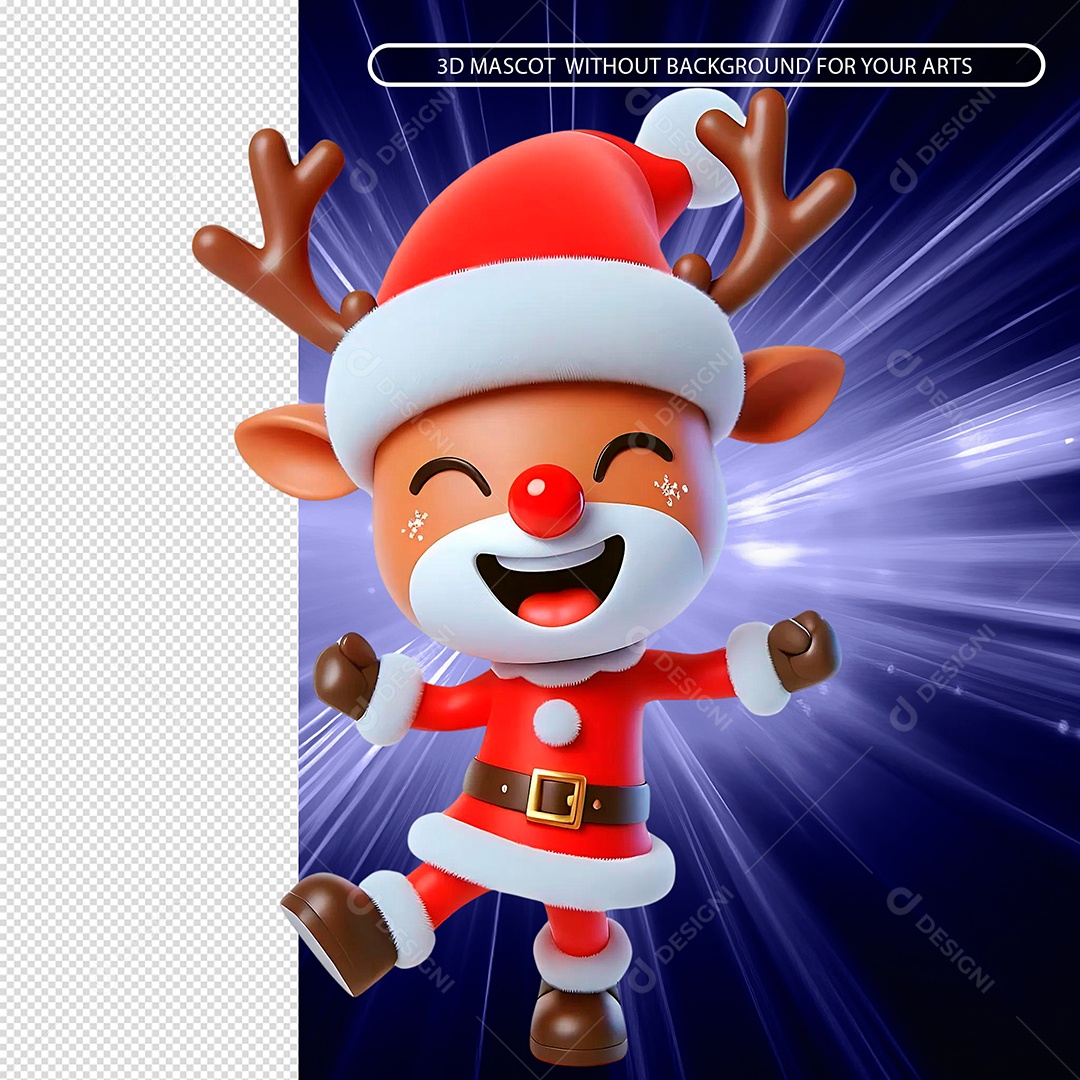 Personagem Rena Vestida De Papai Noel Elemento 3D Para Composição PSD