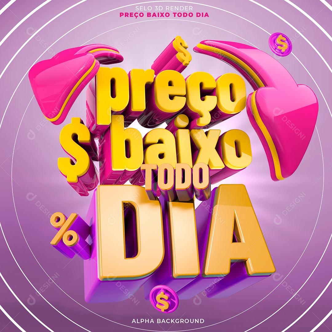 Selo 3D Preço Baixo Todo Dia  para Composição PSD