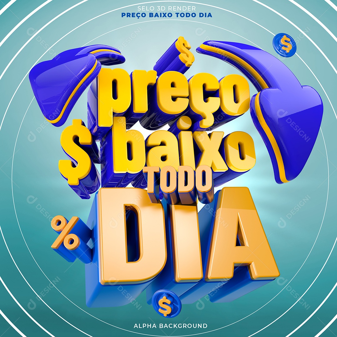Selo 3D Preço Baixo Todo Dia  para Composição PSD
