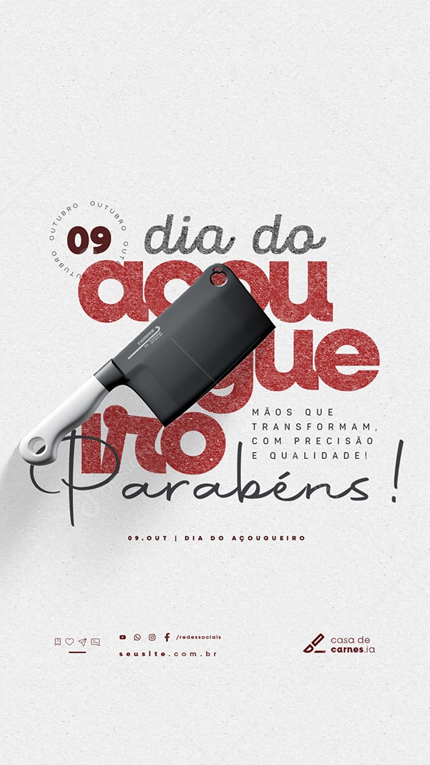 Story Dia do Açougueiro 09 de Outubro Parabéns Social Media PSD Editável