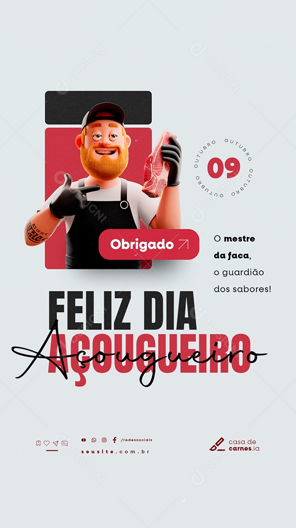 Story Feliz Dia do Açougueiro 09 de Outubro Social Media PSD Editável