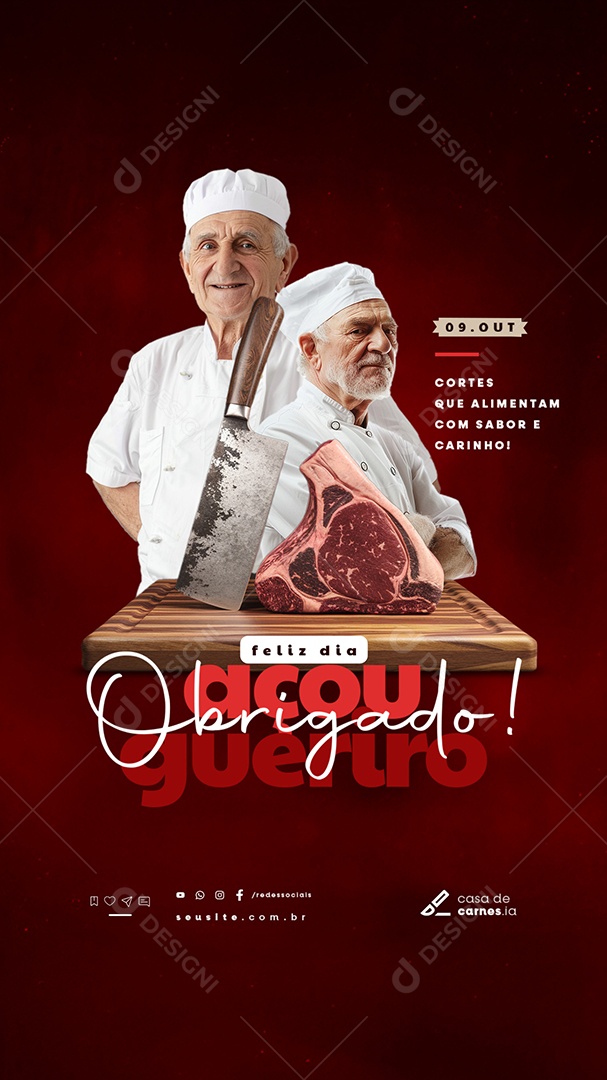 Story Feliz Dia do Açougueiro 09 de Outubro Obrigado Social Media PSD Editável