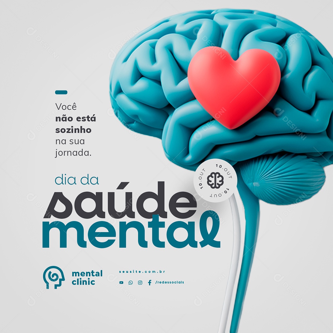 Dia da Saúde Mental 10 de Outubro Você Não Está Sozinho Social Media PSD Editável