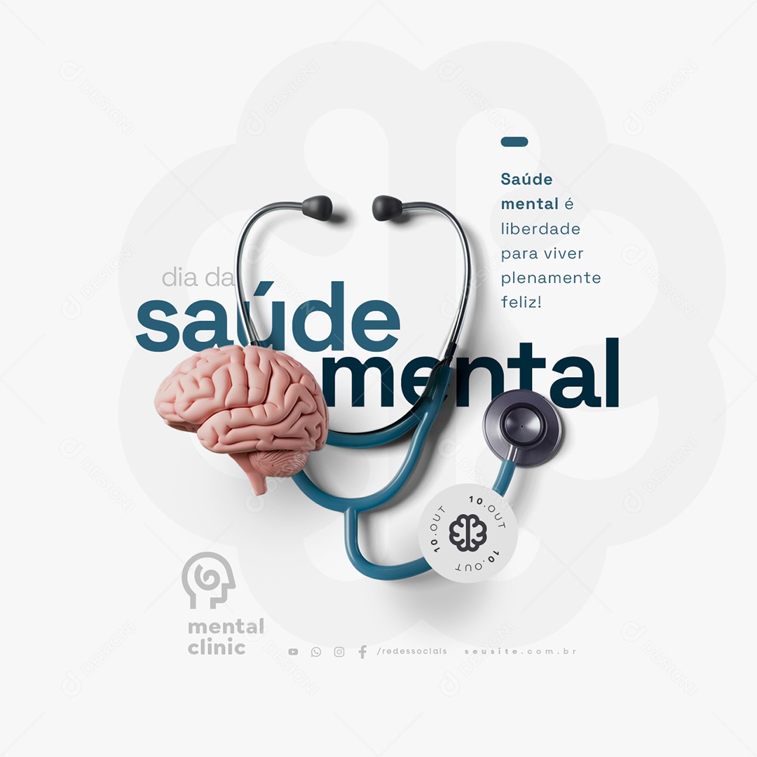 Dia da Saúde Mental 10 de Outubro Viver Plenamente Feliz Social Media PSD Editável
