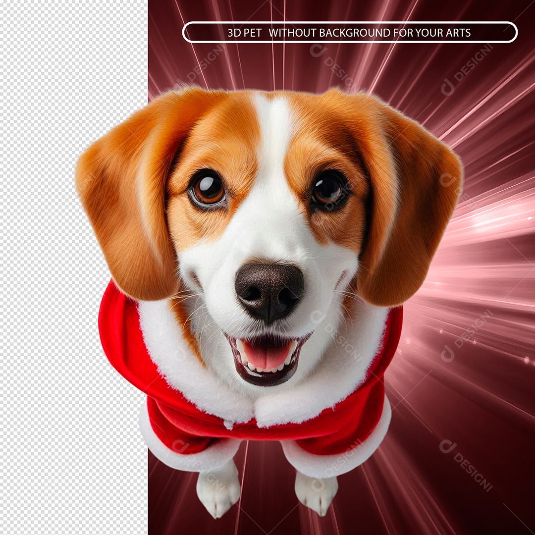 Cachorro Vestido Em Roupa De Natal Olhando Para Cima Elemento 3D Para Composição PSD