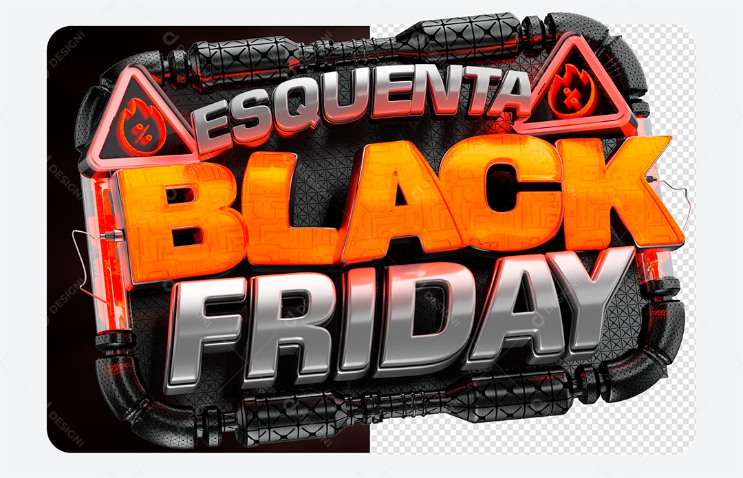 Selo 3D Esquenta Black Friday para Composição PSD
