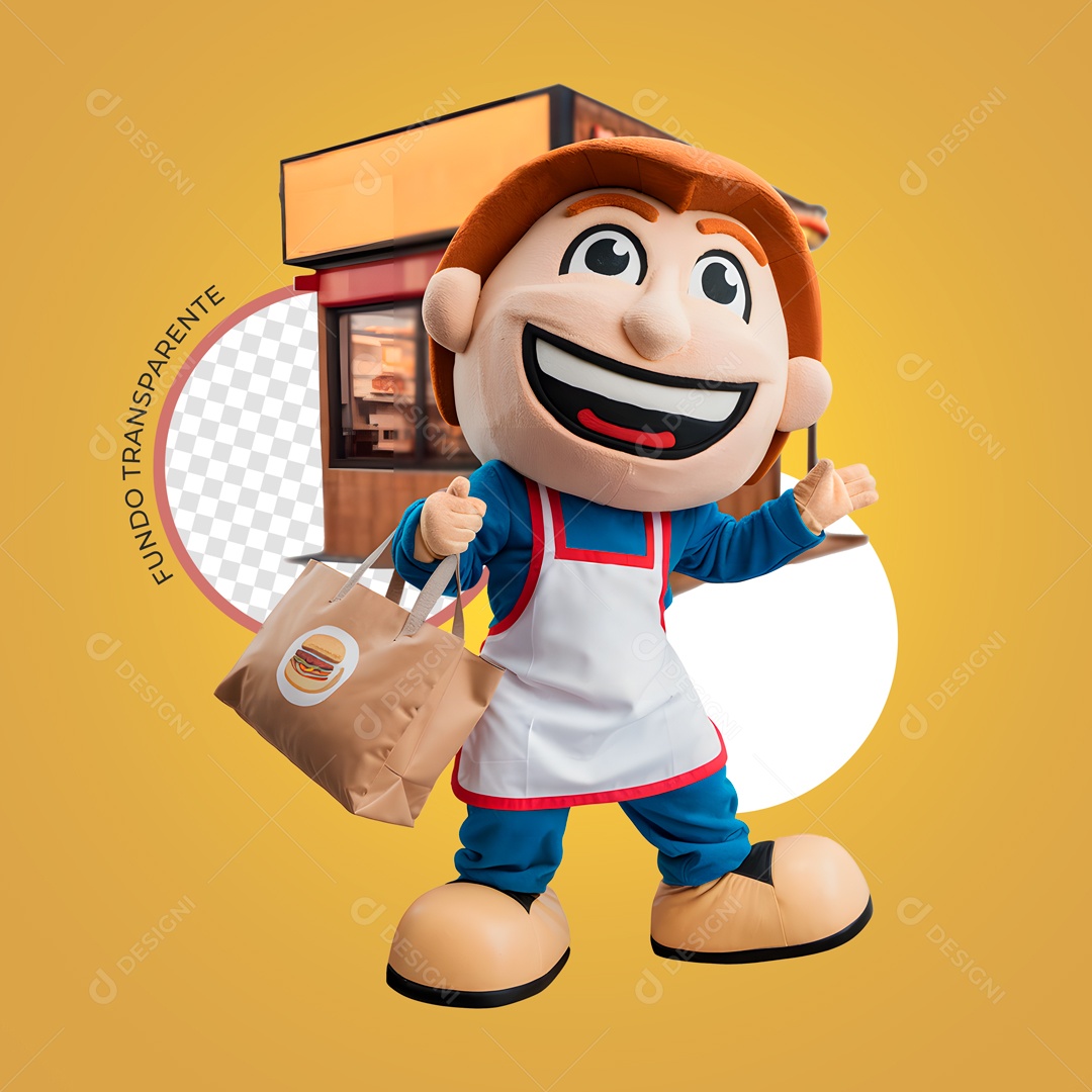 Personagem Com Sacola De Hamburguer Feliz Elemento3D Para Composição PSD