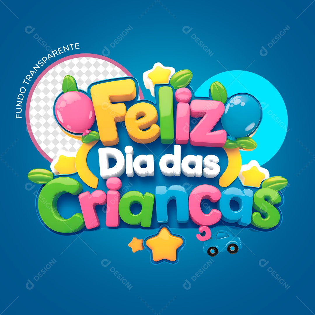 Dia das Crianças Selo 3D Colorida para Composição PSD
