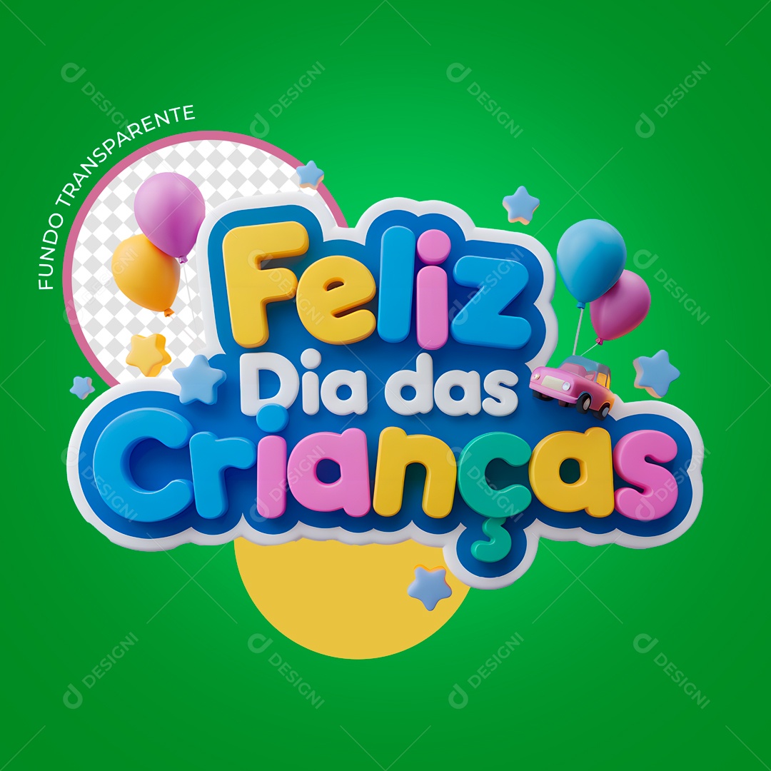 Feliz Dia das Crianças Selo 3D Colorida para Composição PSD