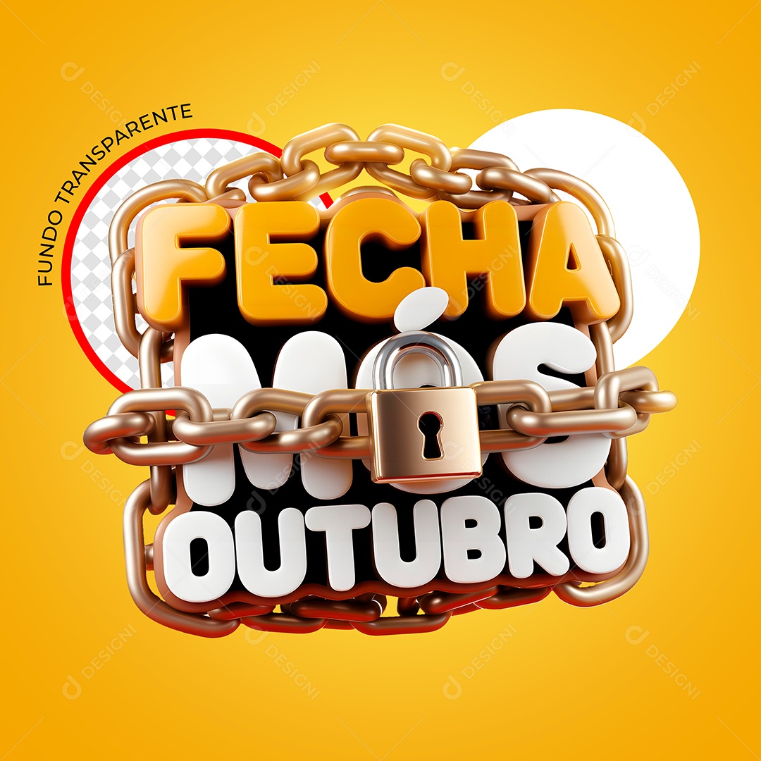 Fecha Mês Outubro Selo 3D Amarelo e Dourado Selo 3D Para Composição PSD