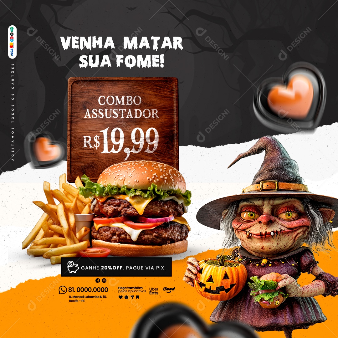 Hamburgueria Halloween Social Media PSD Editável
