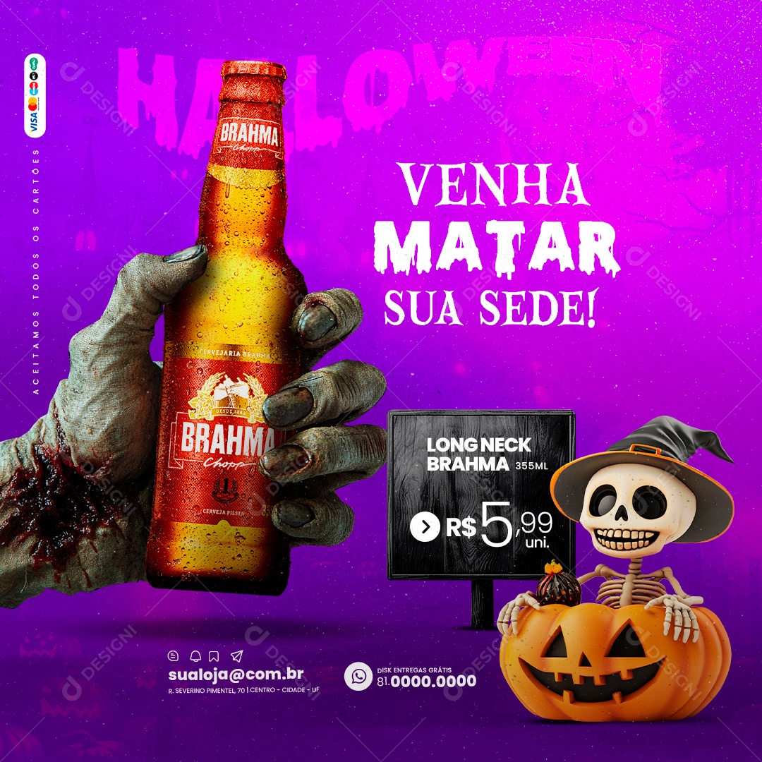 Cervejaria Halloween Venha Mata Sua Sede Social Media PSD Editável