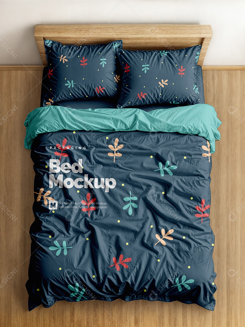 Cama de Casal Mockup PSD Editável
