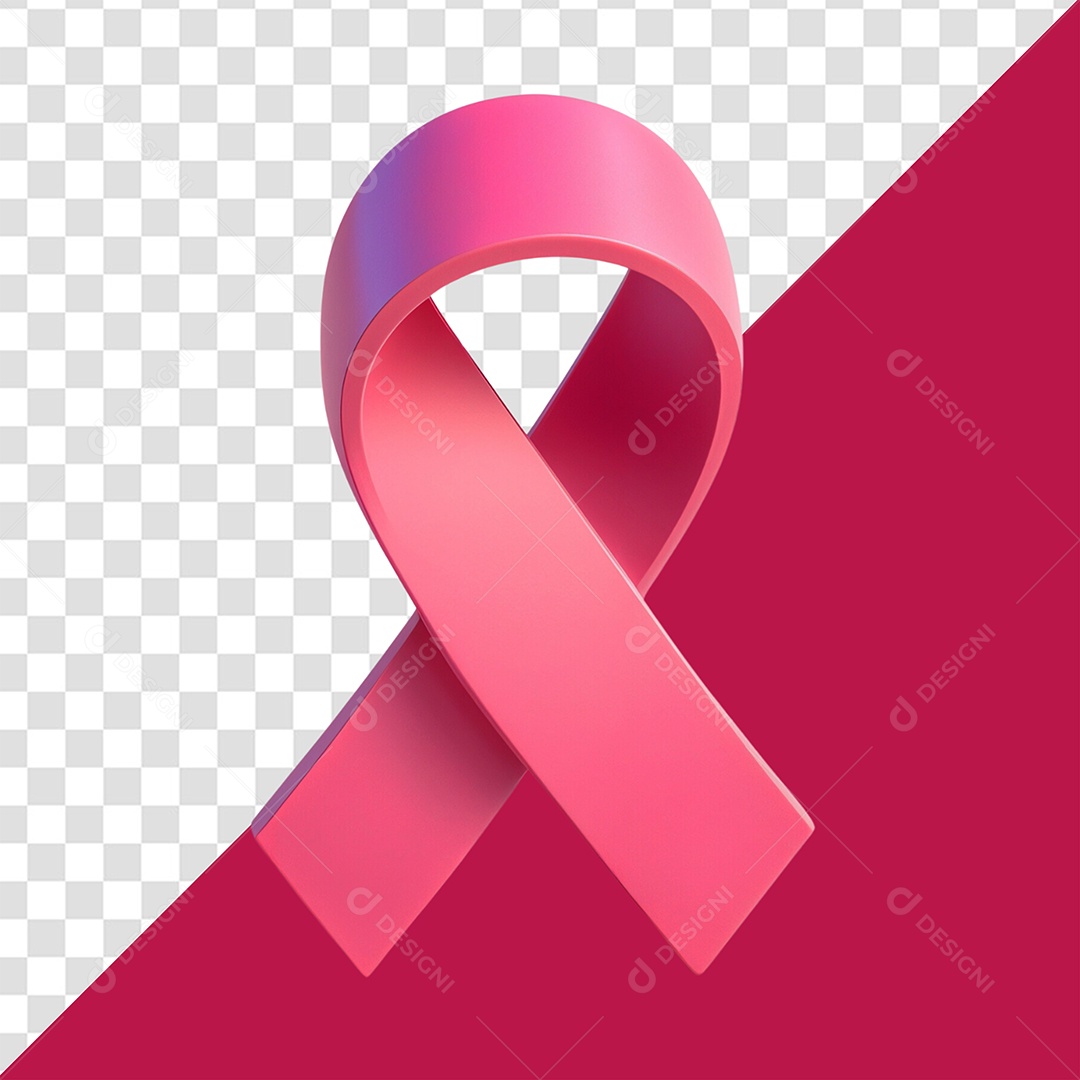 Elemento 3D Laço Outubro Rosa para Composição PSD