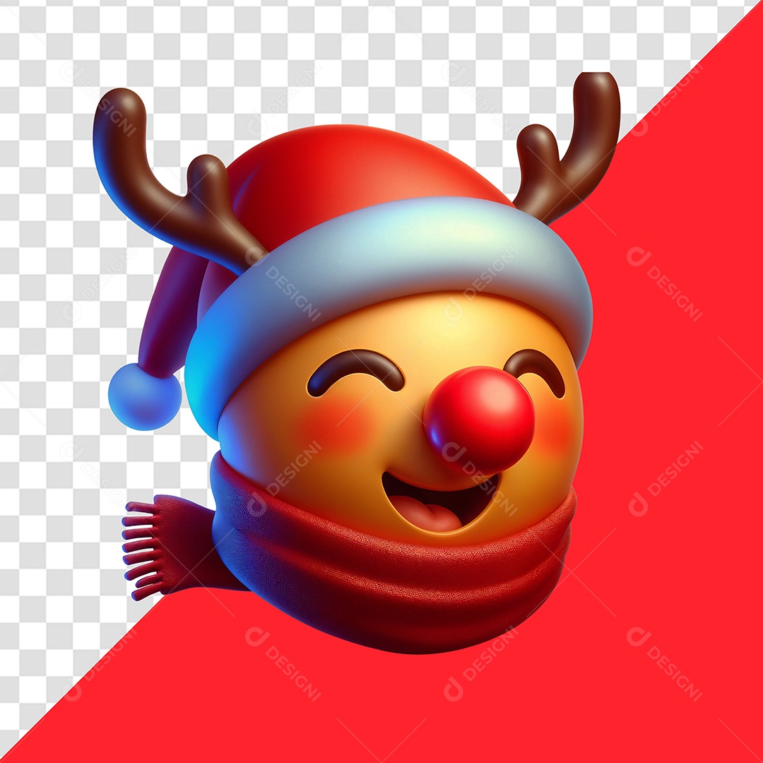 Elemento 3D Emoji Hena Natalina Sorridente para Composição PSD
