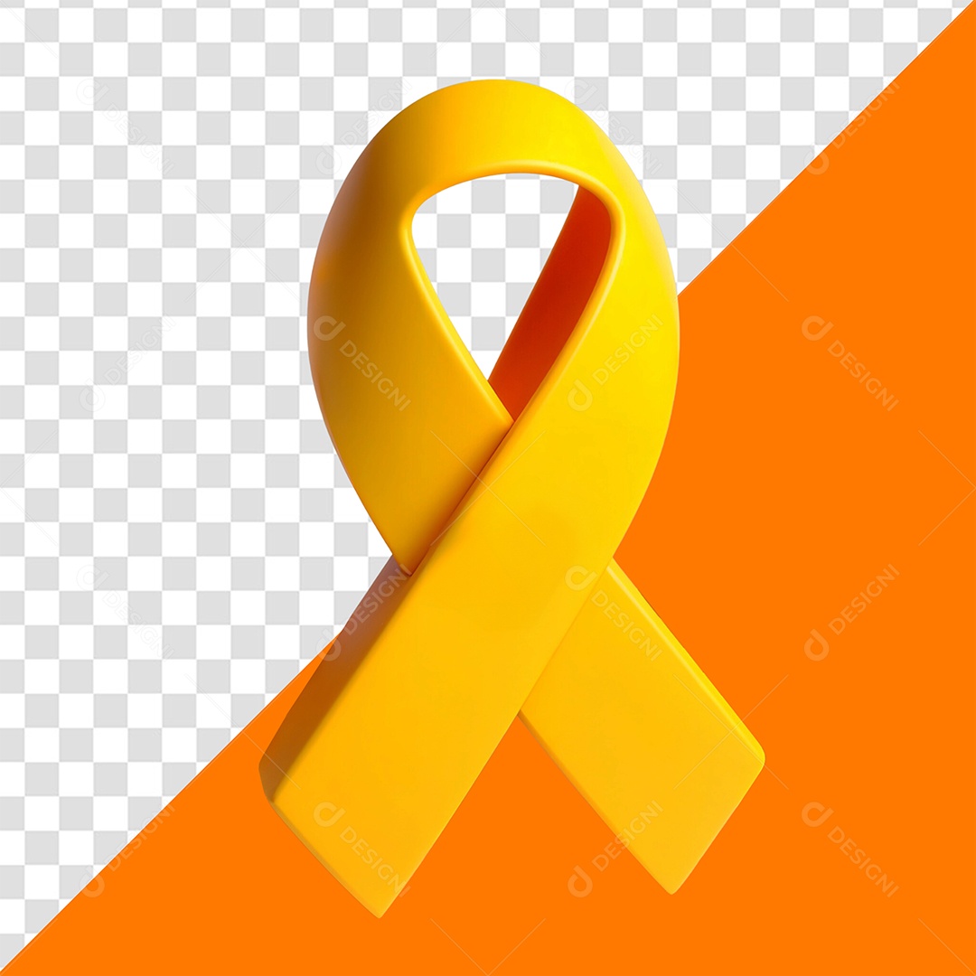 Elemento 3D Laço Setembro Amarelo para Composição PSD